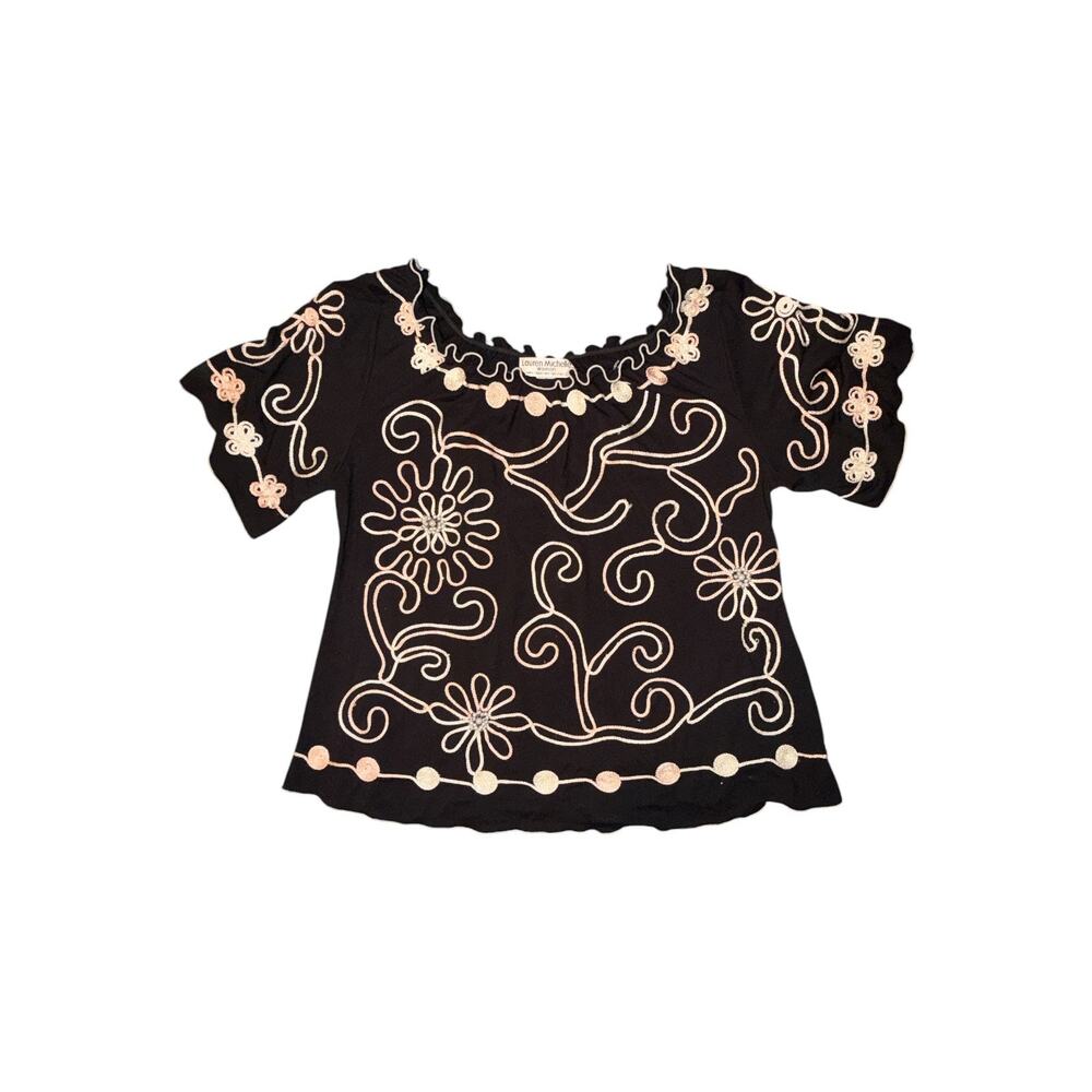 Lauren Michelle Black Embellished Floral Swirl Women's Size 1X - Picture 2 of 3